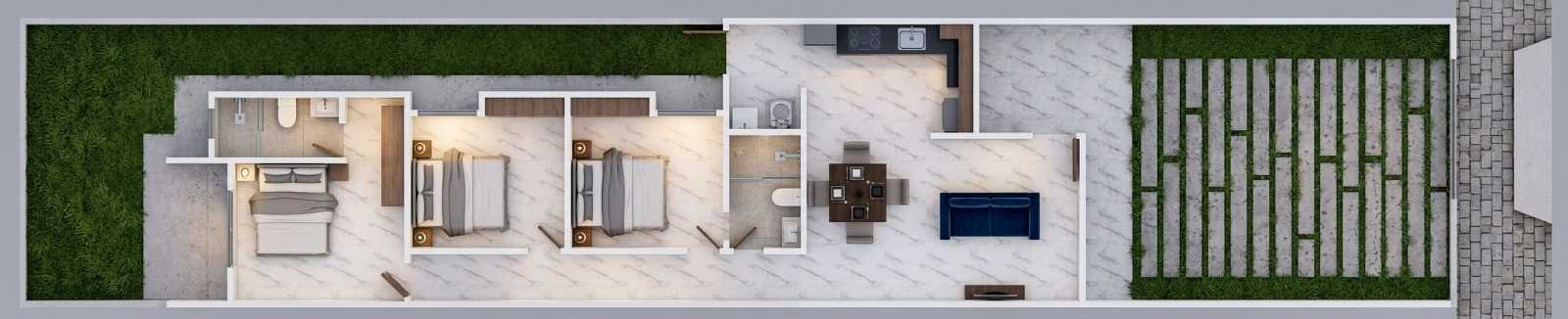 Planta - Casa plana c/ 3 quartos em rua Pública c/ 102,08m² - Elanio Medeiros - Corretor de Imóveis