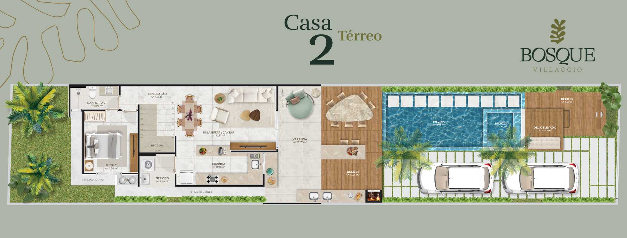 Planta - Sobrado em condomínio à venda, no Bosque Villaggio em Eusébio, Olho D'água, com 3 quartos, 121m² - Elanio Medeiros - Corretor de Imóveis