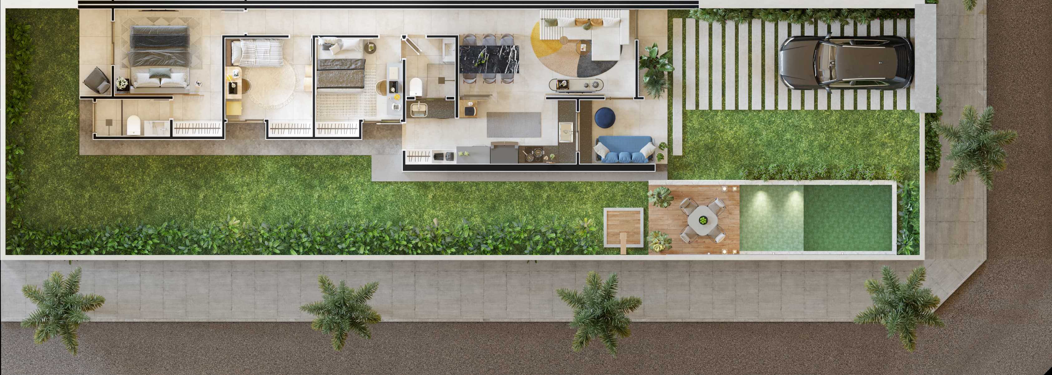 Planta - Casa plana c/ 3 quartos em rua privativa c/ 90,70m² - Elanio Medeiros - Corretor de Imóveis
